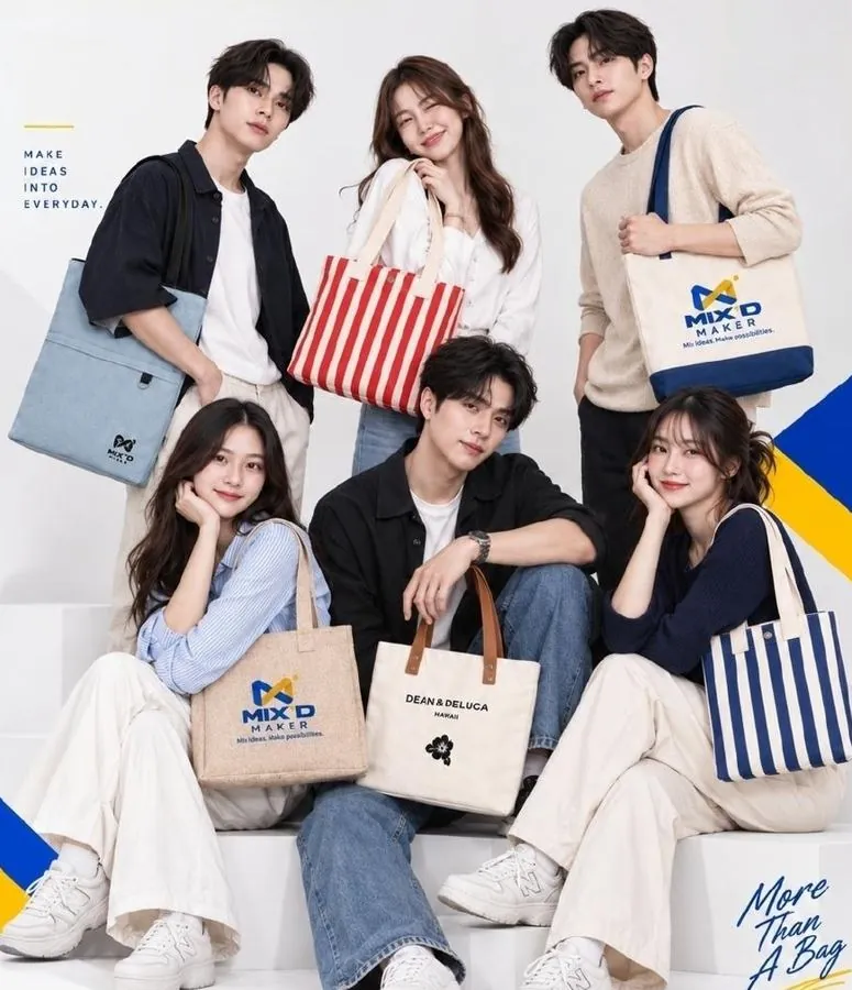 กลุ่มคนถือกระเป๋าผ้า Canvas สกรีนโลโก้ Mix'D Maker